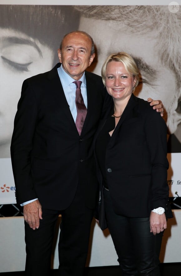 Gérard Collomb et sa femme Caroline - Hommage à l'actrice américaine Faye Dunaway lors de la soirée d'ouverture du 6ème Festival Lumière à Lyon, avec la projection de Bonnie and Clyde d'Arthur Penn, le 13 octobre 2014.