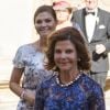 La princesse Victoria et la reine Silvia de Suède assistaient le 7 août 2017 au mariage d'Helena Sommerlath, nièce de Silvia, et de son compagnon Ian Martin, en la cathédrale de Palma de Majorque.