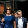 Exclusif - Carla Bruni-Sarkozy et son mari l'ancien président Nicolas Sarkozy quittent un hôtel de New York le 14 juin 2017. Carla a chanté la veille des extraits de son nouvel album "French Touch" dans le club "Le Poisson rouge" dans le quartier de Greenwich.