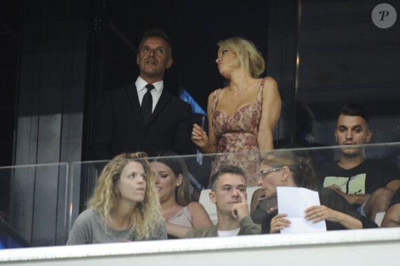 Pamela Anderson, compagne d'Adil Rami, au Stade Vélodrome à Marseille le 24 août 2017 lors du match de barrage retour d'Europa League entre l'OM et Domzale, première rencontre à laquelle elle venait assister. © Eric Etten/Bestimage