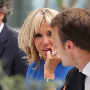 Emmanuel Macron et sa femme Brigitte Macron (Trogneux) - Allocution du président de la République française lors d'une réception offerte par la France en l'honneur de la communauté française. Le 8 septembre 2017 © Dominique Jacovides / Bestimage