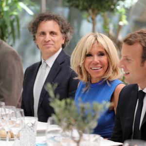 Christos Carras, Brigitte Macron et son mari Emmanuel Macron - Allocution du président de la République française lors d'une réception offerte par la France en l'honneur de la communauté française. Le 8 septembre 2017 © Dominique Jacovides / Bestimage