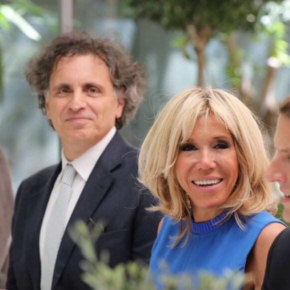 Christos Carras, Brigitte Macron et son mari Emmanuel Macron - Allocution du président de la République française lors d'une réception offerte par la France en l'honneur de la communauté française. Le 8 septembre 2017 © Dominique Jacovides / Bestimage