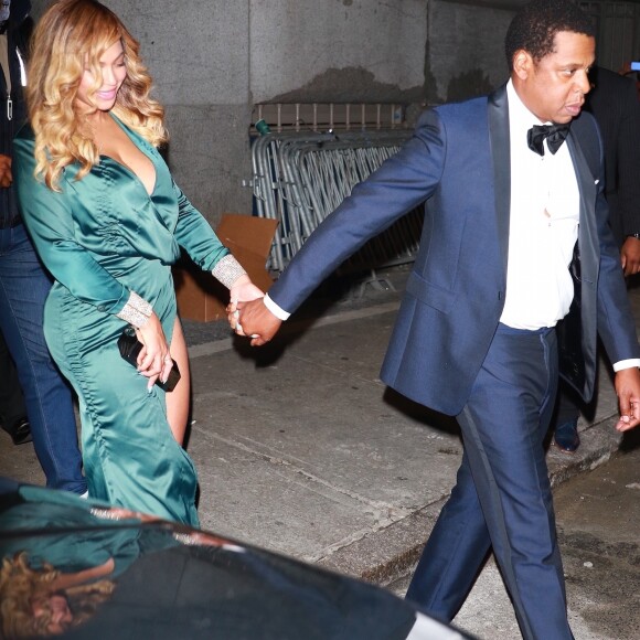 Jay-Z et sa femme Beyonce à la sortie de la 3ème soirée caritative annuelle Diamond Ball à Cipriani Wall Street à New York.