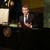 Le président Emmanuel Macron intervient à la tribune de la 72ème assemblée générale des Nations Unies à New York le 19 septembre 2017. © Stéphane Lemouton / Bestimage