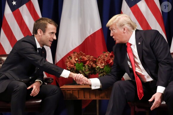 Le président de la république française Emmanuel Macron rencontre le président des Etats-Unis, Donald Trump, lors de la 72ème assemblée générale de l'organisation des Nations-Unis (ONU), à New-York City, New York, Etats-Unis, le 18 septembre 2017. © Stéphane Lemouton/Bestimage