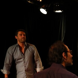 Exclusif - Patrick Veisselier, Capucine Anav, Renaud Roussel et le metteur en scène Eric Delcourt - Capucine Anav fait ses premiers pas au théâtre de la pièce "La Fève du samedi soir" qui se jouera à partir du 21 septembre 2017 au Apollo Theatre à Paris. © Sebastien Valiela / Bestimage