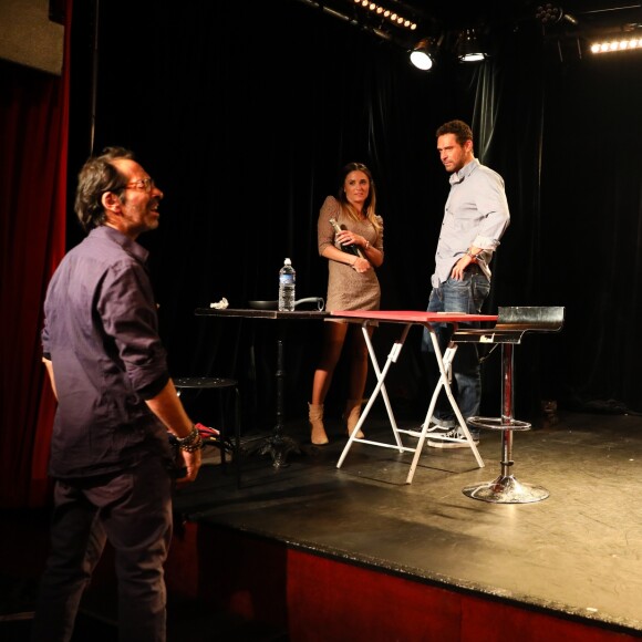 Exclusif - Patrick Veisselier, Capucine Anav, Renaud Roussel et le metteur en scène Eric Delcourt - Capucine Anav fait ses premiers pas au théâtre de la pièce "La Fève du samedi soir" qui se jouera à partir du 21 septembre 2017 au Apollo Theatre à Paris. © Sebastien Valiela / Bestimage