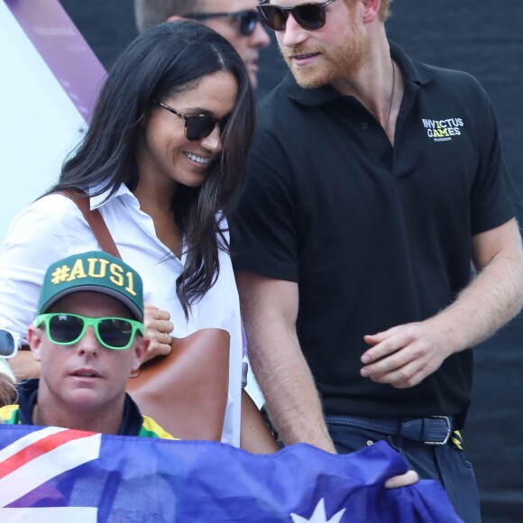Première apparition officielle du prince Harry et sa compagne Meghan Markle dans les tribunes de la finale de tennis à la troisième édition des Invictus Games à Toronto, Ontario, Canada, le 25 septembre 2017. 