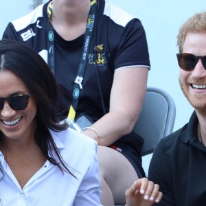 Première apparition officielle du prince Harry et sa compagne Meghan Markle dans les tribunes de la finale de tennis à la troisième édition des Invictus Games à Toronto, Ontario, Canada, le 25 septembre 2017. 