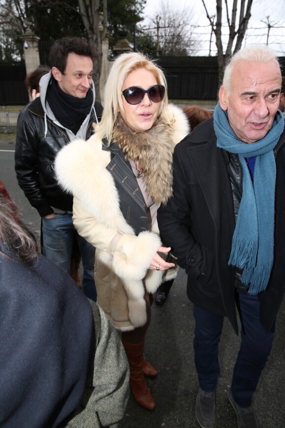 Exclusif - Michel Fugain et sa femme Sanda arrivant à l'enregistrement de l'émission "Vivement Dimanche" au pavillon Gabriel à Paris, le 25 février 2015.