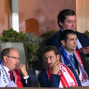 Vadim Vasilyev, le prince Albert II de Monaco et son neveu Pierre Casiraghi lors du match de Ligue des Champions entre l'AS Monaco et FC Porto au Stade Louis II à Monaco, le 26 septembre 2017. © Bruno Bebert/Bestimage