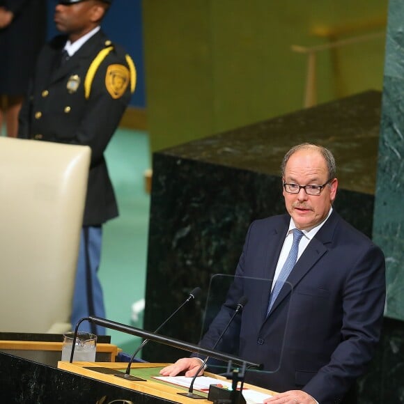 Le prince Albert II de Monaco lors de son discours devant la 72e assemblée générale des Nations unies à New York le 19 septembre 2017. © Morgan Dessales / Bestimage USA