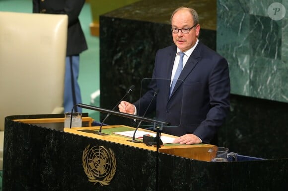 Le prince Albert II de Monaco lors de son discours devant la 72e assemblée générale des Nations unies à New York le 19 septembre 2017. © Morgan Dessales / Bestimage USA