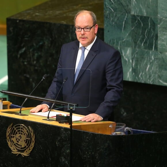 Le prince Albert II de Monaco lors de son discours devant la 72e assemblée générale des Nations unies à New York le 19 septembre 2017. © Morgan Dessales / Bestimage USA