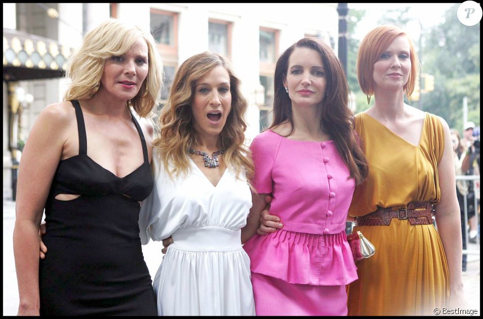 Kim Cattrall, Sarah Jessica Parker, Kristin Davis et Cynthia Nixon  sur le tournage du film &quot;Sex And The City 2 &quot; à New York le 6 septembre 2009.