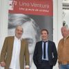 Laurent Ventura, Jean Dujardin (parrain de l'exposition) et Mathias Moncorgé-Gabin lors du vernissage de l"exposition "Lino Ventura, Une Gueule de Cinéma" à Saint-Cloud, le 11 octobre 2017. © Ramsamy Veeren/Bestimage