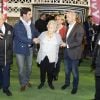 Claude Chirac et sa mère Bernadette Chirac - Le Variétés Club de France dispute un match caritatif présidé par madame Chirac au profit de l'opération "+ de Vie", en faveur des personnes âgées accueillies dans les services de gériatrie et d'URMA, service pédiatrie du CHU de Montpellier, parrainé par Laurent Blanc au stade Léo-Lagrange de Poissy, le 11 Octobre 2017. © Marc Ausset-Lacroix/Bestimage