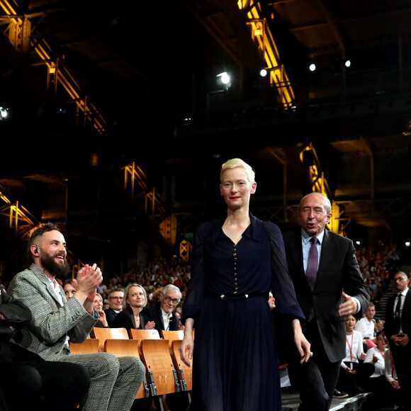 Sandro Kopp, Tilda Swinton, Gérard Collomb - Cérémonie d'ouverture du Festival Lumière 2017 au cours de laquelle Eddy Mitchell a reçu un hommage à Lyon, le 14 Octobre 2017 © Dominique Jacovides/Bestimage