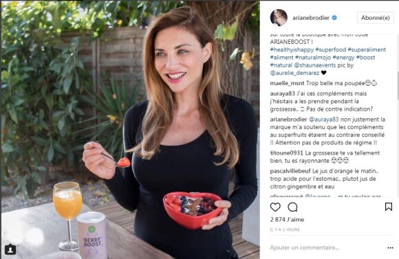 Ariane Brodier inquiète ses fans avec sa publication sponsorisée, 4 novembre 2017, Instagram