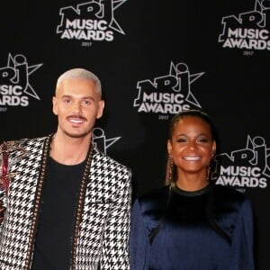 Le chanteur français M. Pokora (Matt Pokora) et sa compagne la chanteuse américaine Christina Milian lors des NRJ Music Awards 2017 à Cannes le 4 novembre 2017