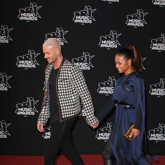 Le chanteur français M. Pokora (Matt Pokora) et sa compagne la chanteuse américaine Christina Milian lors des NRJ Music Awards 2017 à Cannes le 4 novembre 2017