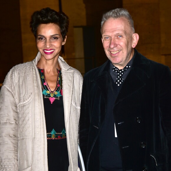 Farida Khelfa et Jean-Paul Gaultier à l'opéra en plein air "La Traviata" (une production de Benjamin Patou, le PDG de Moma Group) dans la cour d'honneur de l'hôtel des Invalides à Paris le 8 septembre 2015.