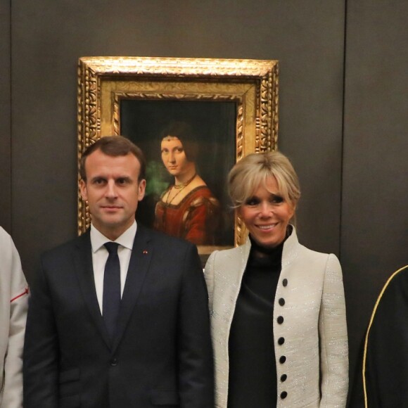 Mohammed bin Zayed Al-Nahyan, Mohammed VI, Emmanuel Macron, Brigitte Macron, Hamed bin Isa Al-Khalifa et Ashraf Ghani - Visite du Louvre Abu Dhabi, le 8 novembre 2017. Photo : Ludovic MARIN/Pool/ABACAPRESS