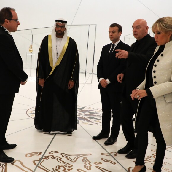 Jean-Luc Martinez, Brigitte Macron, Jean Nouvel, Emmanuel Macron, Mohamad Khalifa al-Mubarak - Visite du Louvre Abu Dhabi, le 8 novembre 2017. Photo : Ludovic MARIN/Pool/ABACAPRESS