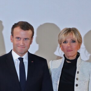 Mohammed bin Zayed Al-Nahyan, Emmanuel Macron, Brigitte Macron et Sheikh Mohammed bin Rashid al-Maktoum - Visite du Louvre Abu Dhabi, le 8 novembre 2017. Photo : Ludovic MARIN/Pool/ABACAPRESS