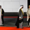 Mohammed bin Rashid Al Maktoum, Emmanuel Macron et Brigitte Macron - Visite du Louvre Abu Dhabi, le 8 novembre 2017.
