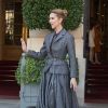 Exclusif - Céline Dion quitte l'hôtel Royal Monceau pour se rendre sur un shooting pour Vogue dans les jardins du Palais-Royal à Paris le 6 juillet 2017.