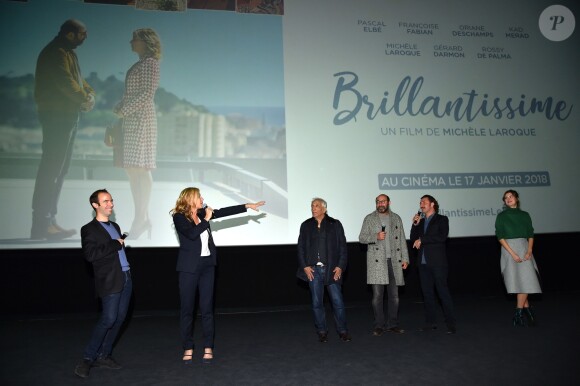 Exclusif - Michaël Youn, Oriane Deschamps (la fille de M. Laroque), Françoise Fabian, Gérard Darmon, Michèle Laroque et Kad Merad - Présentation du film de M. Laroque "Brillantissime" en avant-première à Nice aux Pathé Cinémas, le 10 novembre 2017. © Bruno Bebert/Bestimage