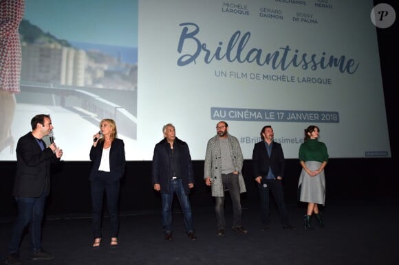 Exclusif - Michaël Youn, Oriane Deschamps (la fille de M. Laroque), Françoise Fabian, Gérard Darmon, Michèle Laroque et Kad Merad - Présentation du film de M. Laroque "Brillantissime" en avant-première à Nice aux Pathé Cinémas, le 10 novembre 2017. © Bruno Bebert/Bestimage