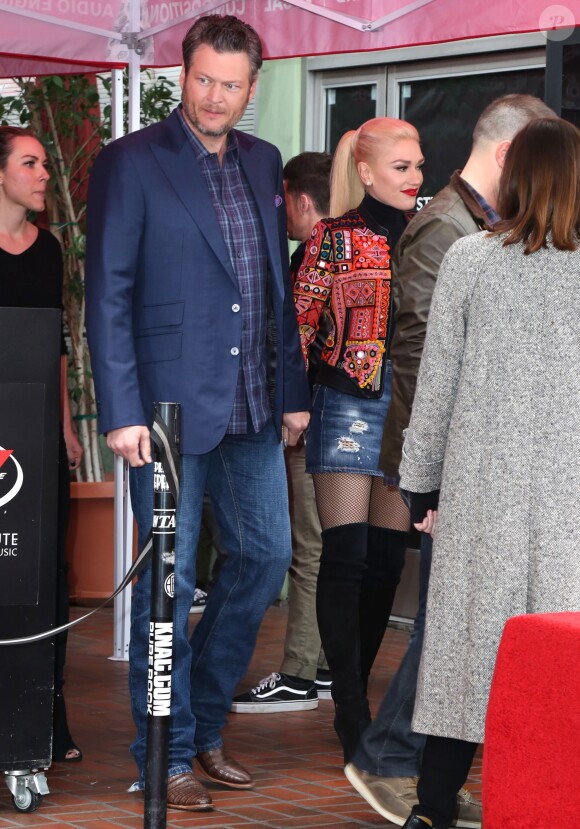Gwen Stefani et son compagnon Blake Shelton - Adam Levine reçoit son étoile sur le Walk of Fame à Hollywood, le 10 février 2017