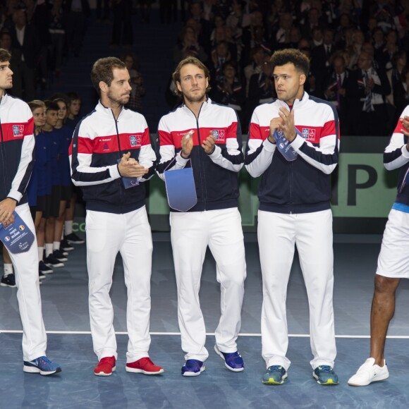 Pierre-Hugues Herbert, Richard Gasquet, Lucas Pouille, Jo-Wilfried Tsonga et Yannick Noah - Finale de la coupe Davis opposant la France à la Belgique au Stade Pierre Mauroy à Lille , le 24 novembre 2017 © Perusseau - Ramsamy / Bestimage