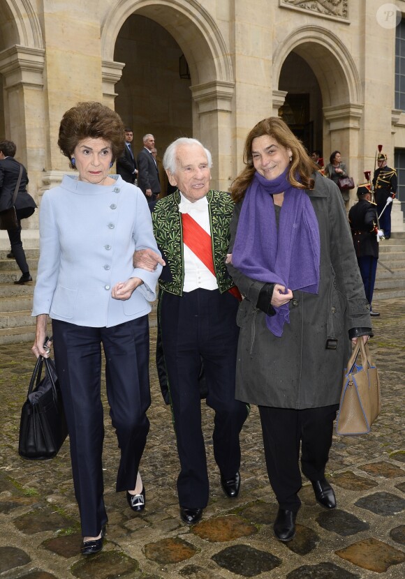 Jean d'Ormesson avec sa femme Françoise Beghin et leur fille Héloïse - Le journaliste écrivain Marc Lambron entre à l'Académie Française à Paris le 14 avril 2016. © Coadic Guirec/Bestimage