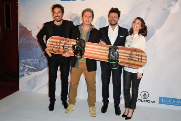 Vincent Elbaz, Serge Hazanavicius, Kev Adams et Mélanie Bernier - Avant-première du film "Tout là-haut" au cinéma le Grand Rex à Paris, France, le 7 décembre 2017. © Coadic Guirec/Bestimage