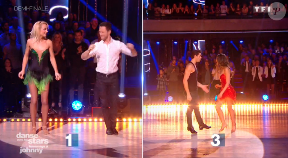 Elodie Gossuin et Christian Millette face à Tatiana Silva et Christophe Licata lors de la demi-finale de "Danse avec les stars 8" (TF1) le 9 décembre 2017.