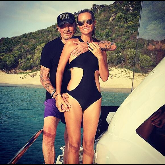 Laeticia et Johnny Hallyday lors de vacances à Saint-Barthélemy, Instagram, le 27 août 2014.