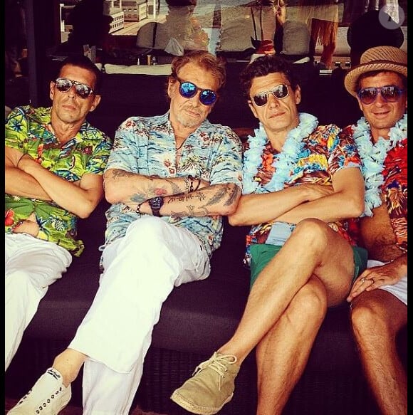 Johnny Hallyday, Marc Lavoine, lors de vacances à Saint-Barthélemy, Instagram, le 6 août 2014.