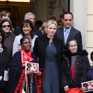 Semi-Exclusif - La princesse Charlene de Monaco lors de la traditionnelle remise de cadeaux de Noël aux personnes âgées monégasques au siège de la Croix Rouge de Monaco le 15 décembre 2017. © Claudia Albuquerque / Bestimage