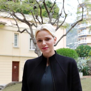 Semi-Exclusif - La princesse Charlene de Monaco lors de la traditionnelle remise de cadeaux de Noël aux personnes âgées monégasques au siège de la Croix Rouge de Monaco le 15 décembre 2017. © Claudia Albuquerque / Bestimage