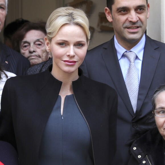 Semi-Exclusif - La princesse Charlene de Monaco lors de la traditionnelle remise de cadeaux de Noël aux personnes âgées monégasques au siège de la Croix Rouge de Monaco le 15 décembre 2017. © Claudia Albuquerque / Bestimage