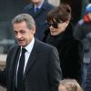 Carla Bruni et Nicolas Sarkozy avec leur fille Giulia - Obsèques de Andrée Sarkozy (mère de N.Sarkozy), dite Dadue née Andrée Mallah, en l'église Saint-Jean-Baptiste à Neuilly-Sur-Seine. Le 18 décembre 2017