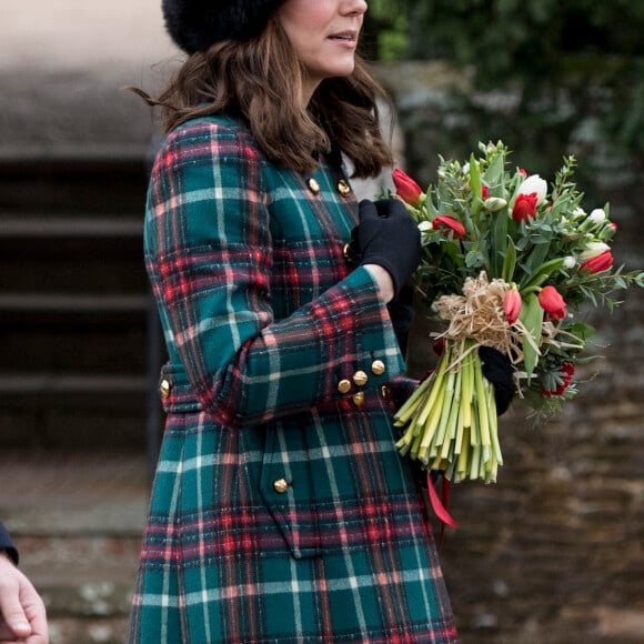 Kate Middleton, duchesse de Cambridge, enceinte, a assisté à la messe de Noël à l'église Sainte-Marie-Madeleine à Sandringham, le 25 décembre 2017.