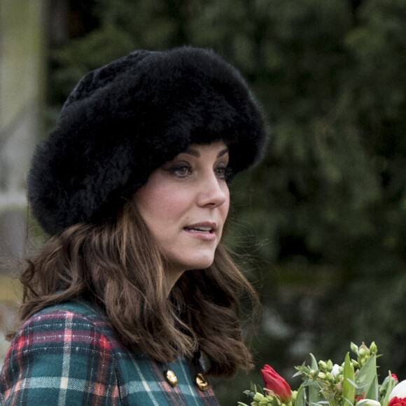 Kate Middleton, duchesse de Cambridge, enceinte, a assisté à la messe de Noël à l'église Sainte-Marie-Madeleine à Sandringham, le 25 décembre 2017.