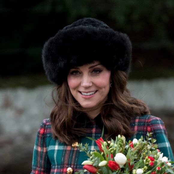 Kate Middleton, duchesse de Cambridge, enceinte, a assisté à la messe de Noël à l'église Sainte-Marie-Madeleine à Sandringham, le 25 décembre 2017.