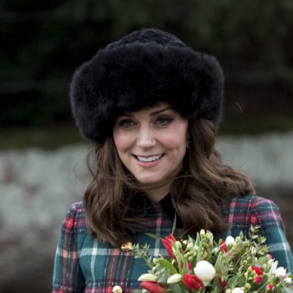 Kate Middleton, duchesse de Cambridge, enceinte, a assisté à la messe de Noël à l'église Sainte-Marie-Madeleine à Sandringham, le 25 décembre 2017.