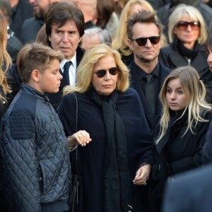 Cameron Smet, Sylvie Vartan, sa fille Darina Scotti, David Hallyday - Sorties de l'église de la Madeleine après les obsèques de Johnny Hallyday à Paris le 9 décembre 2017. © Veeren / Bestimage